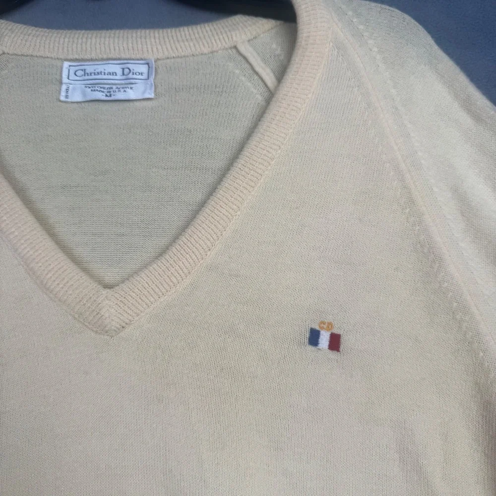 Christian Dior Monsieur Vintage VNeck Sweater Yellow Orlon Acrylic Made in USA M